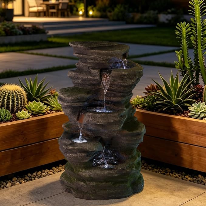 40.16" H Water Fountain Outdoor, 5-Tier Cascading Waterfall Fountain, Large Water Feature for Patio, Garden, Backyard, Deck