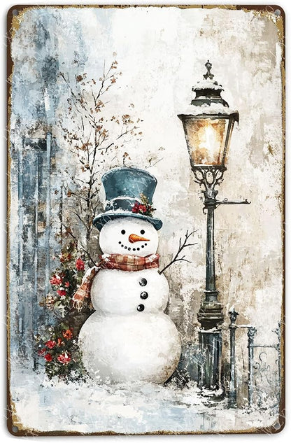 Snowman Sign Winter Vintage Metal Signs Aluminum Tin Signs for Farmhouse Outdoor Home Yard Garden Bar 12×8 Inch