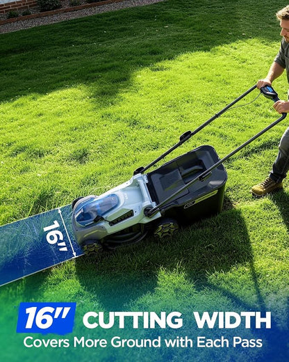 16" Cordless Lawn Mower, 40V Lightweight Push Mower with 4.0Ah Battery & Charger, Ultra-Quiet Motor for Small Yards, Lawn Care, Backyard Maintenance