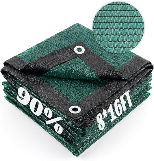 Cool Area 90% Sun Shade Cloth Mesh Tarp with Grommets for Plant Cover 8x16ft Patio Canopy Garden Pergola Greenhouse Car Barn Kennel Dark Green