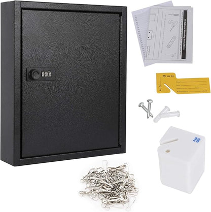 KYODOLED Key Box, Wall Mount 60 Key Cabinet, Combination Lock, Black | Numbered Key Storage Organizer, Secure Lock Box, Key Hooks & Labels, Home, Office & Property Management, 12.1 x 10.2 x 2.5 In