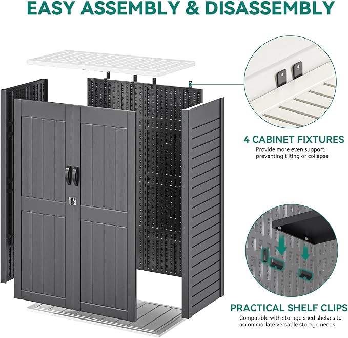 YITAHOME 59 cuft Outdoor Vertical Storage Shed, Tall Storage Shed Outdoor w/o Shelf, Outdoor Waterproof Storage Cabinet for Garage, Pool Storage, Garden Shed Outdoor Storage, Dark Gray