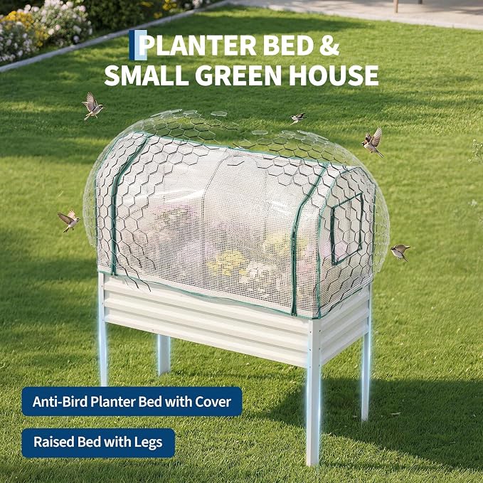 48×24×55in Large Metal Raised Garden Bed with Legs and Cover, Galvanized Oval Raised Bed Planter with Leg for Vegetables and Flowers, Build-in Spray Tube Effortless Watering | Elevated metal planter with built-in 3-spray nozzle watering system, drain t...