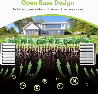 2PCS 4x2x2FT Galvanized Raised Garden Bed,Galvanized Planter Boxes Outdoor, Large Metal Raised Garden Beds for Vegetables-Silver