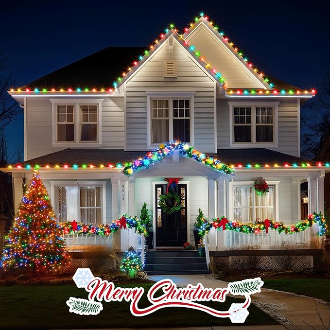 Minetom C9 Bulb String Lights Outdoor 100FT Multicolored Christmas Lights | Waterproof Lights for Christmas Holiday Room Backyard Garden Patio Decor, E17 Base, 100+4 Bulbs, Green Wire, Not Connectable