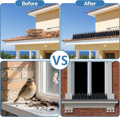 Bird Spikes Deterrent 24 Pack - New 20.6ft Pigeon Squirrels Raccoon Bird deterrents for Outside Patio, Small Birds Spikes for Outside to Keep Birds Away for Fence Balcony Roofs (Black)