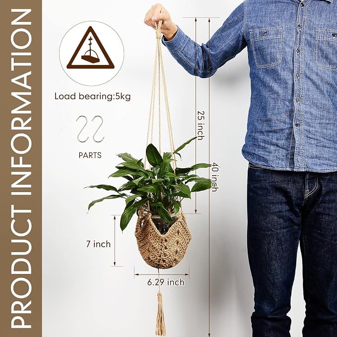 Shappy 2 Pack Boho Macrame Plant Hanger, Large Hanging Planter Plant Holder Pot Hanger Hanging Basket Wall Planters, Plants Lover Gift for Indoor Garden (Classic,Brown)
