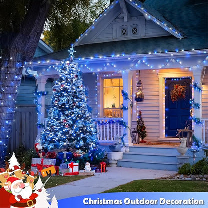 JMEXSUSS 2 Pack Solar Christmas Lights, Total 66 FT 200 LED, Blue and White | Outdoor Waterproof, 8 Modes Solar String Lights for Outside Patio Christmas Tree Garden Yard Xmas Decorations