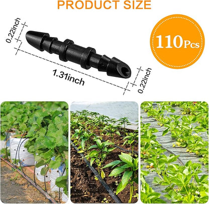 Drip Irrigation Coupling Fittings-110 Pieces Couplers for 1/4” Tubing,Barbed Connectors for Drip or Sprinkler Systems