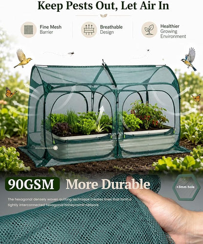 PORAYHUT All-in-One Raised Garden Bed and Crop Cage Net Kit, Metal Outdoor Planter Box with Protective Mesh Greenhouse Cover for Backyard Vegetables, Herbs, Flowers (6.56 * 3.3FT Raised Bed &Net)