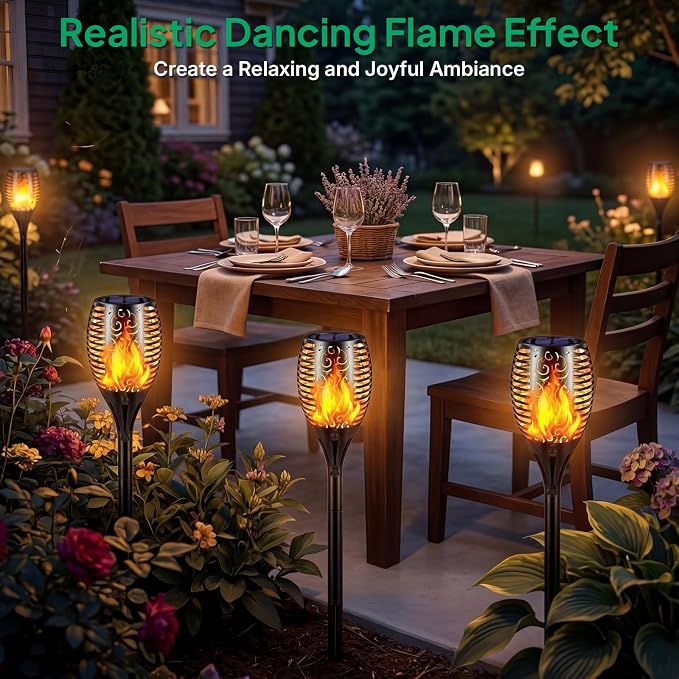 TomCare Solar Lights Outdoor Flickering Flame Solar Torch Lights Waterproof Outdoor Lighting Solar Powered Pathway Lights Christmas Decorations for Garden Patio Yard Landscape, 6 Pack