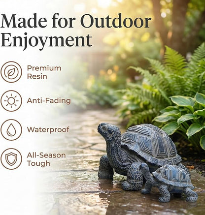 2 Pcs Turtle Outdoor Statue, Tortoise Garden Figurine, Resin Garden Turtles Outdoor Decor for Patio, Lawn, Yard, Pond, Housewarming Mom Gifts