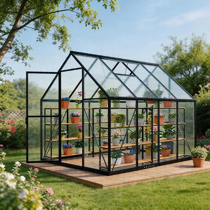 Greenhouses for Outdoors, 8x6 FT Heavy Duty Polycarbonate Greenhouse Panels, Outside Mini Garden House Kit for Winter,Portable Indoor Greenhouses can Walk in