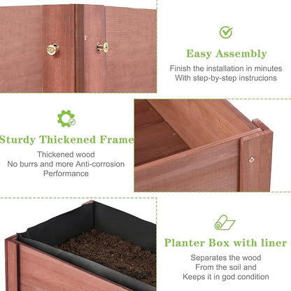 Raised Garden Bed with Legs, 31x16x31'', Outdoor Wood Elevated Planter Box, Thick Legs, w/Liner
