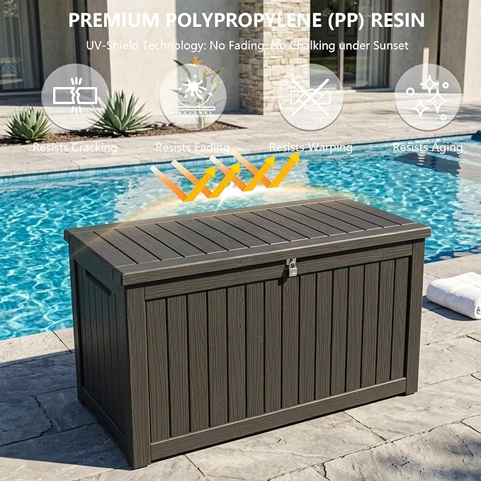 Outdoor Storage Box, 270 Gallon Waterproof Deck Box [Upgraded 3.0], Super-Sized Gas-Spring Resin Trunk for Large Seat Pillows, Heavy-Duty Lockable Backyard Storage Sofa, Garden Lawn, Black