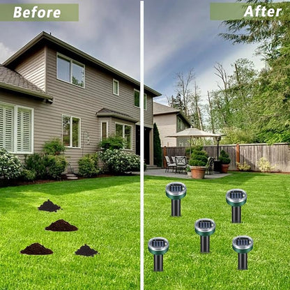 Mole Repellent 10 Pack Squirrel Repellent Solar Powered Sanke Gopher Deer Repellent Chaser Mole Deterrent Sonic Spikes Repellent Ultrasonic Pest Control Outdoor Keep Moles Out of Yard Lawn