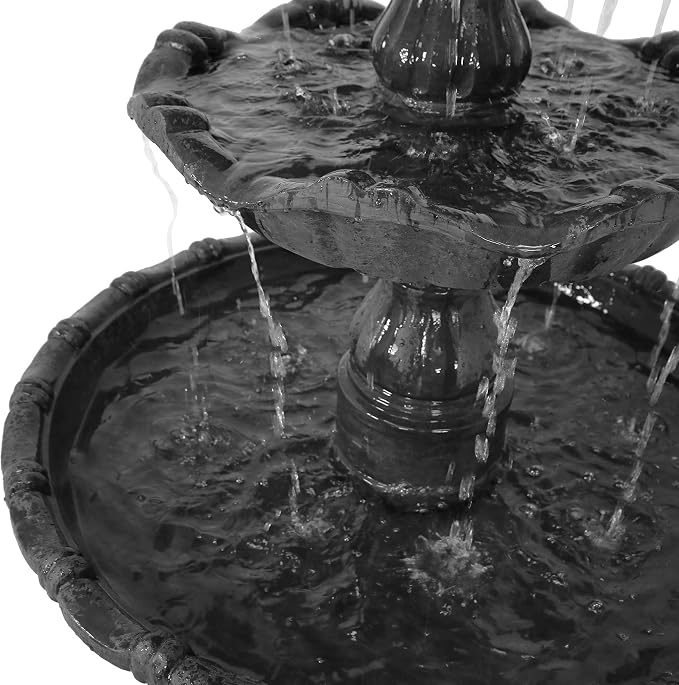 Sunnydaze Grand Courtyard 4-Tier Large Outdoor Water Fountain - 80" Tall Outdoor Fountain - Tiered Electric Garden Water Feature for Patio, Backyard, or Yard - Faux Stone Resin - Black