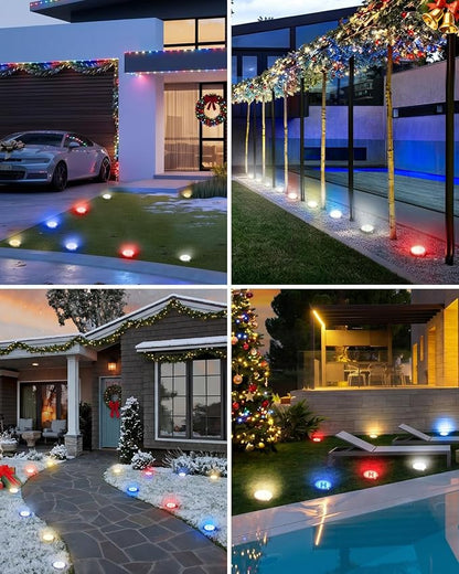 btfarm 16 Pack Solar Lights Outdoor, 8 LED Solar Ground Lights IP65 Waterproof Flat Solar Disc Light, Pathway Lights for Garden Patio Yard Christmas Decorations, Red+Blue+Cool White+Warm White
