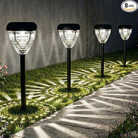 Ensenior Solar Pathway Lights Outdoor - 8-Pack, 6500K LED Landscape Garden Lights, IP65 Waterproof, Tool-Free Auto ON/Off for Garden Yard Patio Walkway Landscape, 14.17" Height