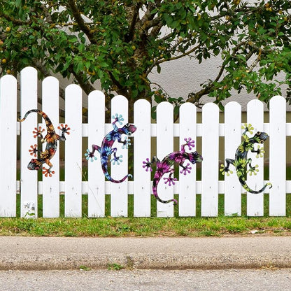 Junware 4 Pcs Metal Gecko Wall Art Outdoor Decor Metal Lizards Wall Decor Lizard 8.7 * 11.8 Inch Suitable for Hanging in Yard Garden Patio Fence Home, Idea Gifts for Mom Father Friends
