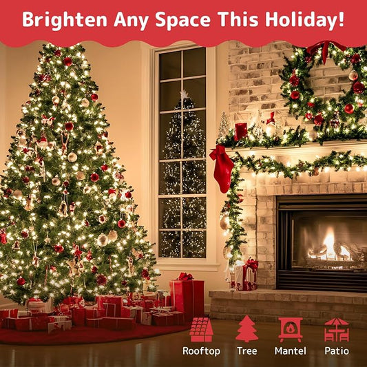 PREXTEX 100-Count Ultra Bright Christmas Lights - 20 ft Clear StringLights on White Wire - Incandescent Xmas TreeLights for Indoor and Outdoor Decorations