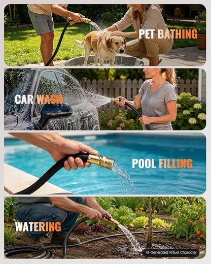 Heavy Duty Rubber Garden Hose 30FT x 5/8", Flexible Water Hose with 360° Swivel Brass Fittings, 300 PSI Working, 1000 PSI Burst, All Weather Outdoor Hose for Irrigation, Black B30GH06