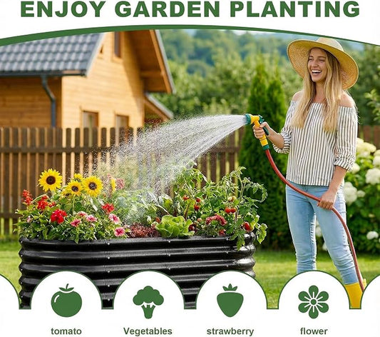 AHEONLAR 2 Pack 4×2×2ft Galvanized Raised Garden Bed Outdoor, Oval Sturdy and Durable Planter Boxes for Vegetables, Fruits, Flowers and Plants, Easy Assembly, Grey