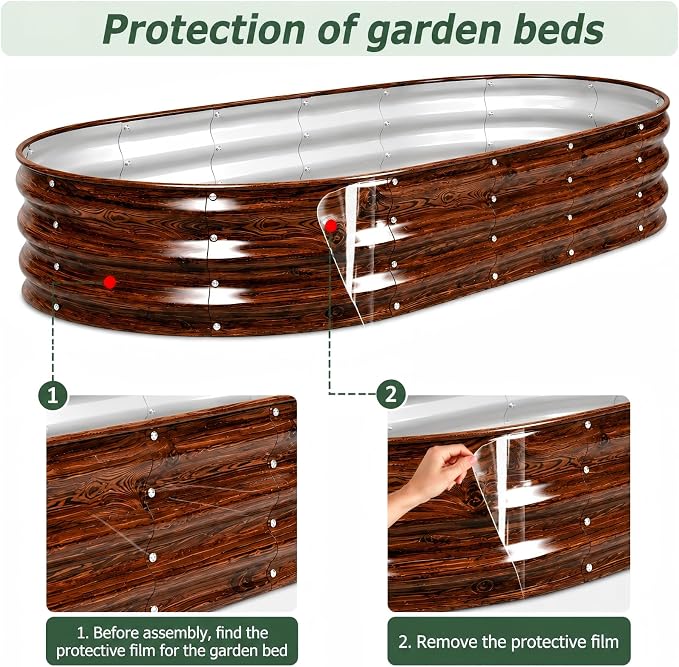 Galvanized Raised Garden Bed, 6x3x1 FT Galvanized Steel Metal Raised Garden Bed, Oval Open-Bottom Design, 12-Inch Deep for Outdoor Vegetable & Herb Gardening, Fruit Wood Grain, 2 Packs