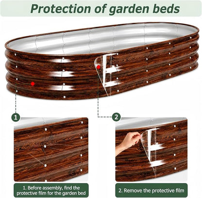 Galvanized Raised Garden Bed, 6x3x1 FT Galvanized Steel Metal Raised Garden Bed, Oval Open-Bottom Design, 12-Inch Deep for Outdoor Vegetable & Herb Gardening, Fruit Wood Grain, 2 Packs
