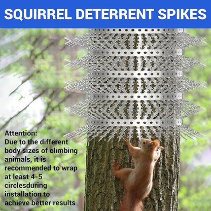 Bird Spikes Squirrel Proof Baffle for Bird Feeders, 160 Inch Avoid Climb Spikes for Outside, Fence, Wall, Tree, Drainpipes, Deterrent Spikes for Squirrel, Pigeons, Raccoon, Cat, Stainless Steel Spikes