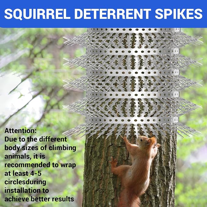 Bird Spikes Squirrel Proof Baffle for Bird Feeders, 320 Inch Avoid Climb Spikes for Outside, Fence, Wall, Tree, Drainpipes, Deterrent Spikes for Squirrel, Pigeons, Raccoon, Cat, Stainless Steel Spikes