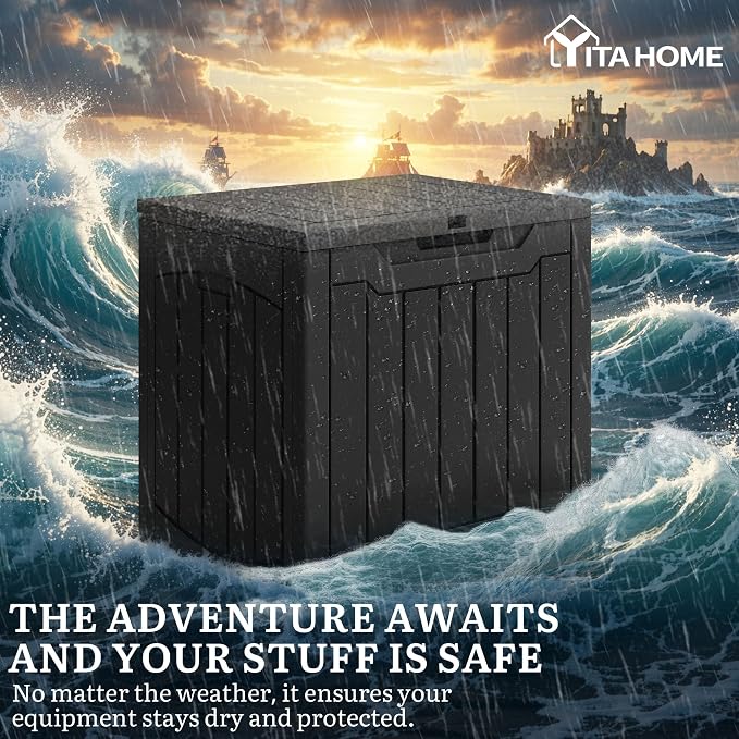 YITAHOME 31 Gallon Deck Boxes Set of 2 | Lockable Outdoor Storage Bins for Patio Cushions, Garden Tools, Weather-Resistant Resin Storage Solution, Black