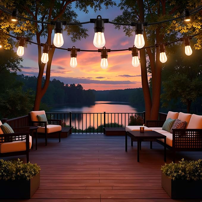 YULETIME 35 ft 18 LED Patio String Lights Solar Powered, E26 Base S14 Bulbs | Shatterproof Bulbs, Dimmable, Weatherproof Socket, Pre-assembled, Backyard Bistro Outdoor Light