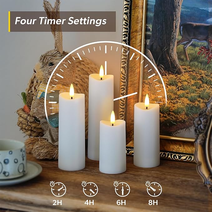 Waterproof Flameless 2.2" x4" 4" 5" 5" 6" 6" 7" 7" Pillar Candles with Remote Control and Timer, LED White Battery Operated Plastic Wave-Shaped Design Pack of 8 Outdoor Flickering