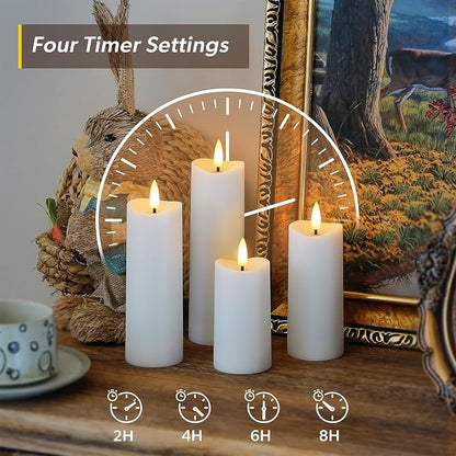 Waterproof Flameless 2.2" x4" 4" 5" 5" 6" 6" 7" 7" Pillar Candles with Remote Control and Timer, LED White Battery Operated Plastic Wave-Shaped Design Pack of 8 Outdoor Flickering