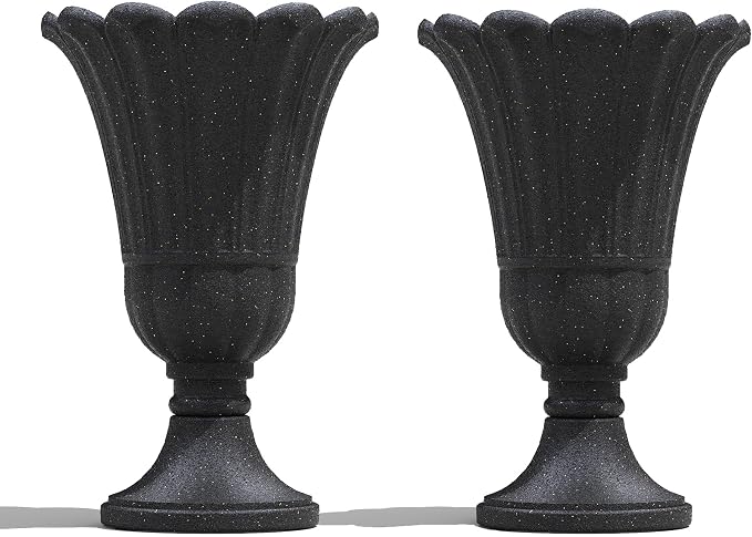 23" Tall Planters for Outdoor Plants Set of 2, Planter with Drainage Holes and Petal Design, Large Outdoor Planters for Porch, Garden, Indoor, Black