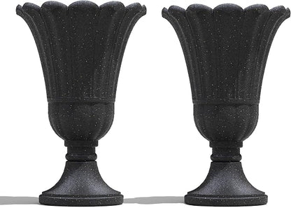 23" Tall Planters for Outdoor Plants Set of 2, Planter with Drainage Holes and Petal Design, Large Outdoor Planters for Porch, Garden, Indoor, Black