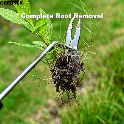 GREBSTK Deep Root Weed Puller, Stainless Steel Heavy Duty 5+2 Tooth | 5-Tooth Surface & 2-Tooth Root Claws, Rustproof Steel, Non-Slip Grip, for Dandelion, Thistle, Crabgrass in Lawns & Beds