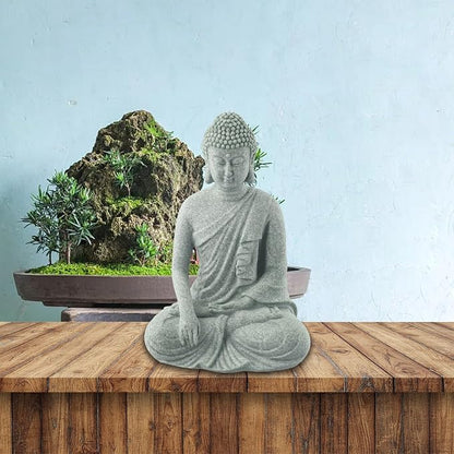 FABULETTA Resin Buddha Statue, Sandstone Texture Zen Garden Decor, Stable Outdoor Indoor Lawn Ornament for Pond Plant(B)