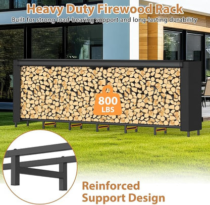 CADUKE 8ft Firewood Rack with Cover, Heavy Duty Fire Wood Rack Outdoor & Indoor, Firewood Storage Log Rack with Weather Resistant 600D Oxford Fabric Cover
