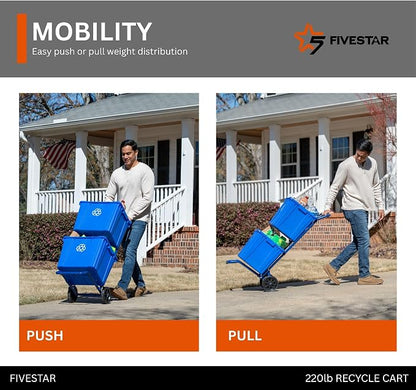 FIVESTAR 220 lb. Capacity Heavy-Duty Wheeled Recycle Cart with Steel Frame and All-Terrain Wheels and Recycle Bin Clips