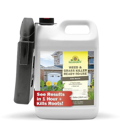 Neudorff Weed and Grass Killer, See Results in 1 Hour: Kills Weeds – Roots and All, Fast Acting Brush and Vine Killer with Non-staining Formula; Rainfast in 3 Hours Ready-to-Use Spray (1 Gallon)