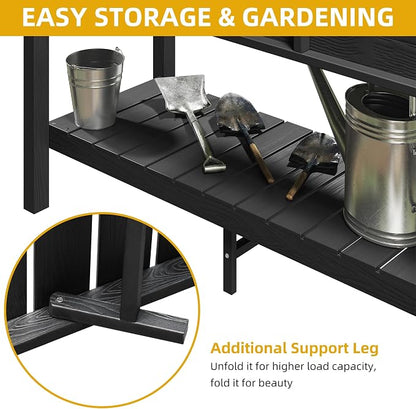DWVO 48x18x30in Raised Garden Bed Kit, HDPE Planter Box Stand, Poly Wood Weather-Resistant Planter Box with Legs & Storage Shelf, Elevated Garden Bed for Backyard, Patio, Balcony,Black