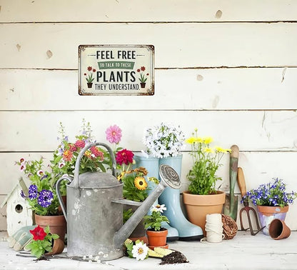 Bestylez Garden Gifts Feel Free to Talk with These Plants They Understand Vintage Gardening Signs for Home Garden Greenhouse Living Room Bedroom Yard Outdoor Decor 8X12 Inch (3373)