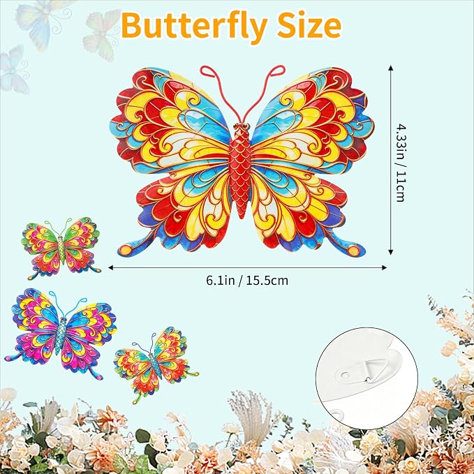 Junware 4 Pieces Metal Butterfly Wall Art Decor - 6.2" Outdoor Fence Wall Sculpture Decor, Hanging Decoration for Garden Yard Living Room Bedroom Patio Balcony, Nice Gift for Mom Friend