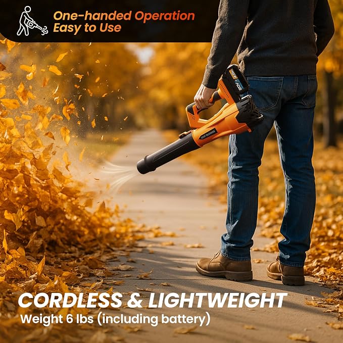 Cordless Leaf Blower with 6 Adjustable Wind Speed, Powerful Electric Leaf Blowers with 2 4.0Ah Battery and Charger, Lightweight Handheld Leaf Cleaner for Lawn Care, Patio, Leaves Dust Cleaning