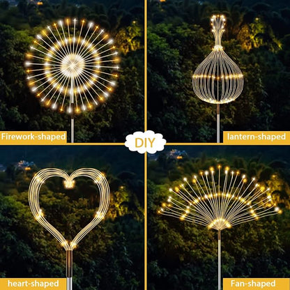 JJGoo Solar Firework Lights, 2 Pack 120 LEDs 2 Lighting Modes Solar Garden Lights Outdoor Waterproof for Yard Patio Walkway Pathway Party Wedding Christmas Decorative - Mixed Color