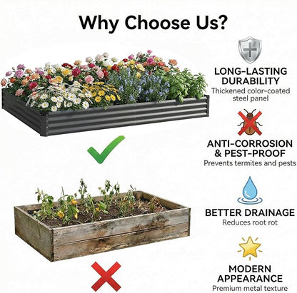 2PCS 6x3x1 FT Rectangle Metal Raised Garden Bed Kit, 0.5mm Thickened Dark Gray Color-Coated Galvanized Steel Outdoor Planter Box, Elevated Metal Raised Planters for Flowers, Vegetables, Fruits, Herbs