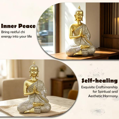 Gold Sitting Buddha Statue Decor Meditation Gifts Zen Art Indoor Statue | YOUERDA; Buddha Statues Yoga Meditation Room Home Decor Indoor, Buddhist Art Zen Sculptures Gifts for Mom