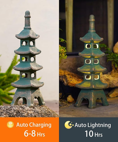 Nacome Solar Pagoda Garden Statues: 25.6 inches Multi-Layer Outdoor Weatherproof Resin Zen Decor for Landscape Balcony Patio Porch Yard Ornament(Bronze)